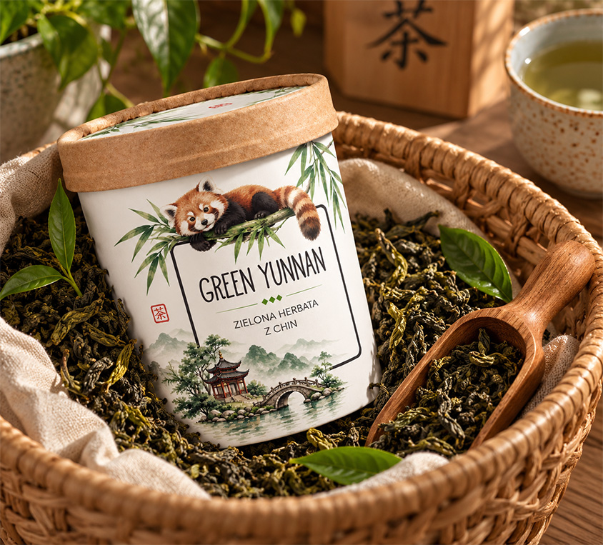 Green Yunnan Leo Tea – zielona herbata liściasta z Yunnanu w dekoracyjnym kubku tekturowym 70g
